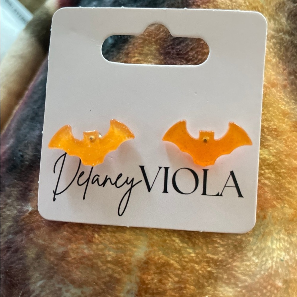 Delaney Viola Orange Bat Earrings